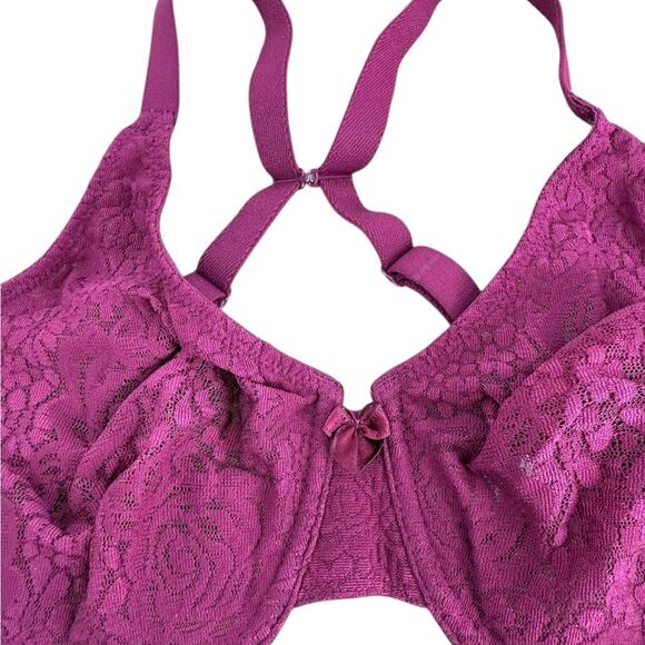Wacoal 851205 Halo Lace Underwire Bra Burgundy Wine Adjustable Size 38D - Picture 2 of 6